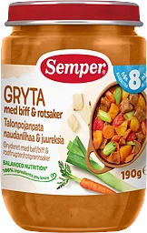 Gryta med biff & rotsaker 8m 190g Semper