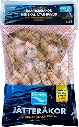 Tigerräkor Rå Med Skal Asc 16/20 600g Feldt's