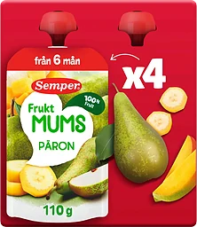 Barnmat Fruktmums päron 6m 4-p 440g Semper