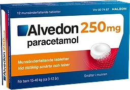 Smärtstillande Munsönderfallande Tablett Barn 3-12 år 250mg 12-p Alvedon