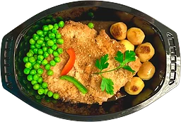 Panerad Fläskschnitzel Med Stekt Potatis Ärtor & Rödvinssås ca 400g Restaurang Nya Energikällan