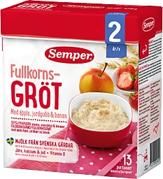 Fullkornsgröt Äpple jordgubb & banan Från 2år 13 port 470g Semper
