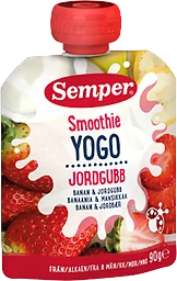 Smoothie yoghurt Banan & jordgubb Från 6m 90g Semper