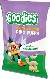 Barnsnacks Dino puffs cheese & onion Från 3år 30g Goodies