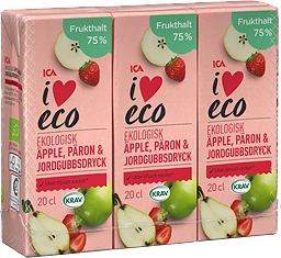 Fruktdryck Äpple päron & jordgubb 20cl 3-p ICA I love eco