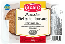 Hamburgare Stekta 91% Kötthalt 300g Scan