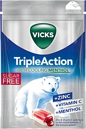 Halstablett Triple Action Sockerfri 72g Vicks