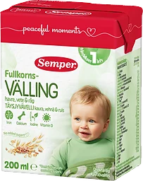 Fullkornsvälling med havre Drickfärdig Från 1år 200ml Semper