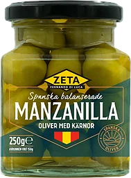 Manzanilla-oliver med kärna 250g Zeta