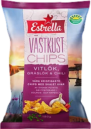 Västkustchips Vitlök Gräslök Chili 180g Estrella