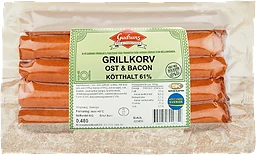 Grillkorv Ost & Bacon Alspånsrökt 8-pack 480g Gudruns