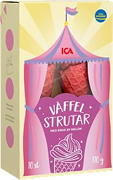 Våffelstrutar Med smak av hallon 110g 10-p ICA