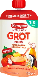 Barnmat Grötklämmis persika, banan & havre 1år 120g Semper