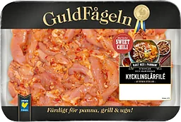 Kycklinglårfilé sweet chili strimlad och marinerad 600g Guldfågeln