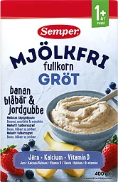Fullkornsgröt Banan, blåbär & jordgubb Mjölkfri Från 1år 13-p 400g Semper
