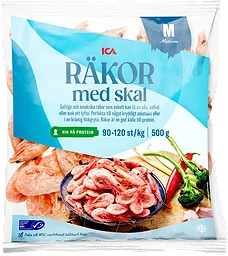 Räkor med skal 90/120 Fryst 500g MSC ICA