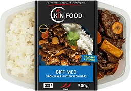 Färdigmat Thai Ryggbiff med Grönsaker i Vitlök och Chilisås 500g Kin Food