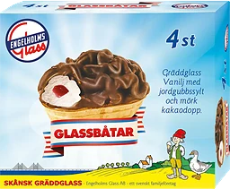 Glassbåt Vanilj med jordgubbssylt 65g 4-p Engelholms Glass