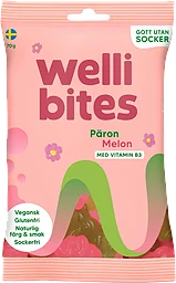 Vegangodis Päron & Melon sockerfri 70g Wellibites