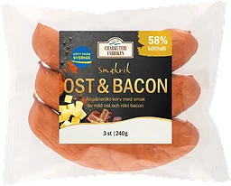 Grillkorv Ost och Bacon 58% kötthalt 240g Charkuterifabriken