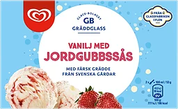Glass Vanilj med jordgubbssås 500ml GB Gräddglass