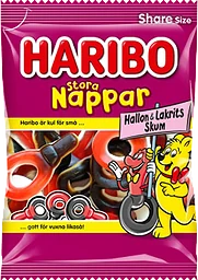Stora Nappar Hallon & Lakritsskum 170g Haribo