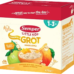 Flerkornsgröt mango & äpple 1år 14p 470g Semper