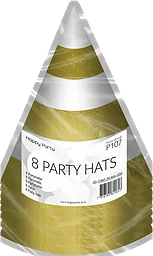 Partyhatt vit/guld 8p Happy Party