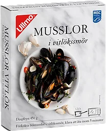 Blåmusslor i vitlökssås Fryst 450g Ullmo