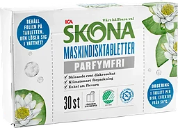 Maskindisktablett Parfymfri 30-p Miljömärkt ICA Skona