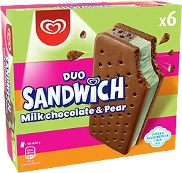 Sandwich Mjölkchoklad & päron 6-p 600ml GB Glace