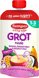 Barnmat Grötklämmis passionsfrukt, banan & kokos 1år 120g Semper