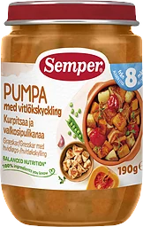 Barnmat Pumpa med vitlökskyckling 8 Mån