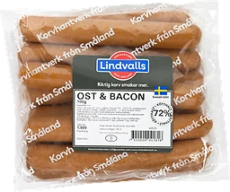 Grillkorv Ost och Bacon 72% Kötthalt 1,5kg Lindvalls Chark