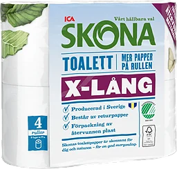 Toalettpapper X-lång 4-p Miljömärkt ICA Skona
