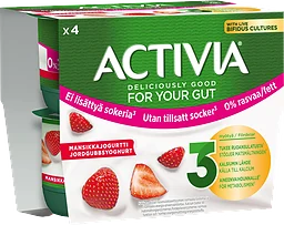 Yoghurt Jordgubb Ej tillsatt socker 0% 4-p 500g Activia