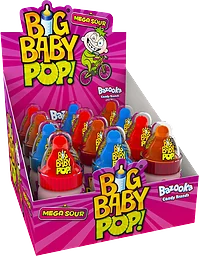 Godis Big baby pop Mega sour Blandade smaker 1-p 32g Bazooka
