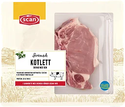 Fläskkotlett Färsk Skivad med ben ca 600g Scan