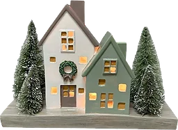Husby med gran 20cm vit och grön Festive